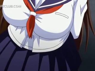 Anime girl in school uniform blowing large cock