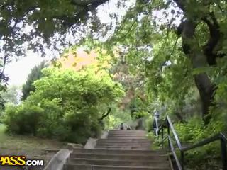 Young babe shows her tits in a public streets Video