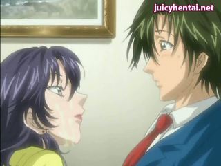 Anime milf licking a teen cock and gets jizzload