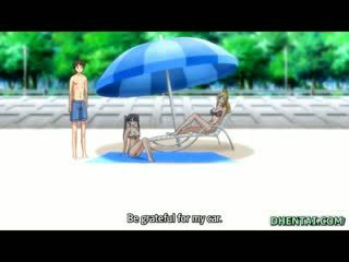 Swimming Suit cartoon girl oralsex and riding bigcock in the beach
