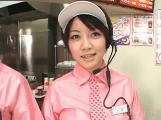 Asian Busty Teen Trio Flashing Tits At The Fast Food