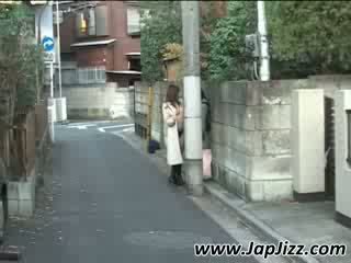 Oriental voyeur Babe gets Tits spunked on the street