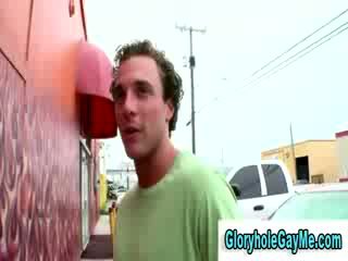 Real gay guy tricks straight guy into blowjob in gloryhole