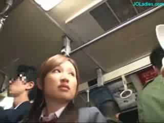 Office Lady Getting Her Hairy Pussy Fingered While Standing On The Bus