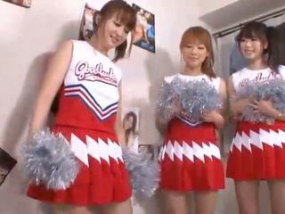 Three big tits japanese cheerleaders sharing cock