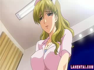 Blonde anime nurse sucks and rides