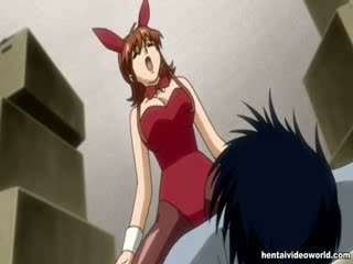 Pretty bunny with hentai big tits makes guy explode