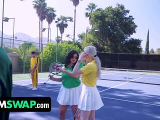 Tennis Game With Slut Stepmoms Leads To Foursome Fuckfest Orgy - Kenzie Taylor & Mona Azar - MomSwap