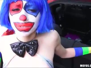 Hard fucking a sexy clown along the way