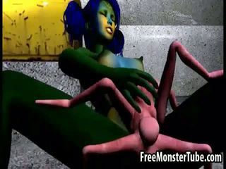 3D cartoon alien babe getting fucked hard by a spider