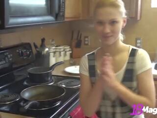 Small Boobed Coed Emi Clear in Topless Cooking Session